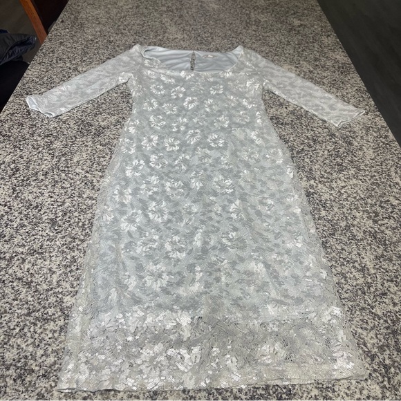 Eva Mendez women’s 4 silver sequin 3/4 sleeve dress New Year’s party formal - Picture 1 of 8